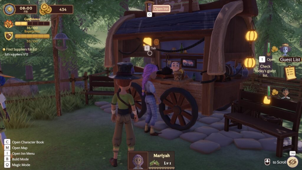 The player standing in front of a wagon in Magic Inn.