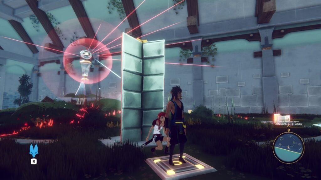 Altheia: The Wrath of Aferi, Lili crouching behind the barrier in the laser room