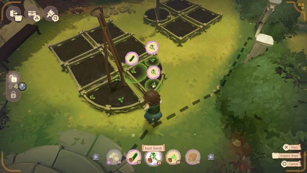 A Hobbit deciding what to plant in Tales of the Shire