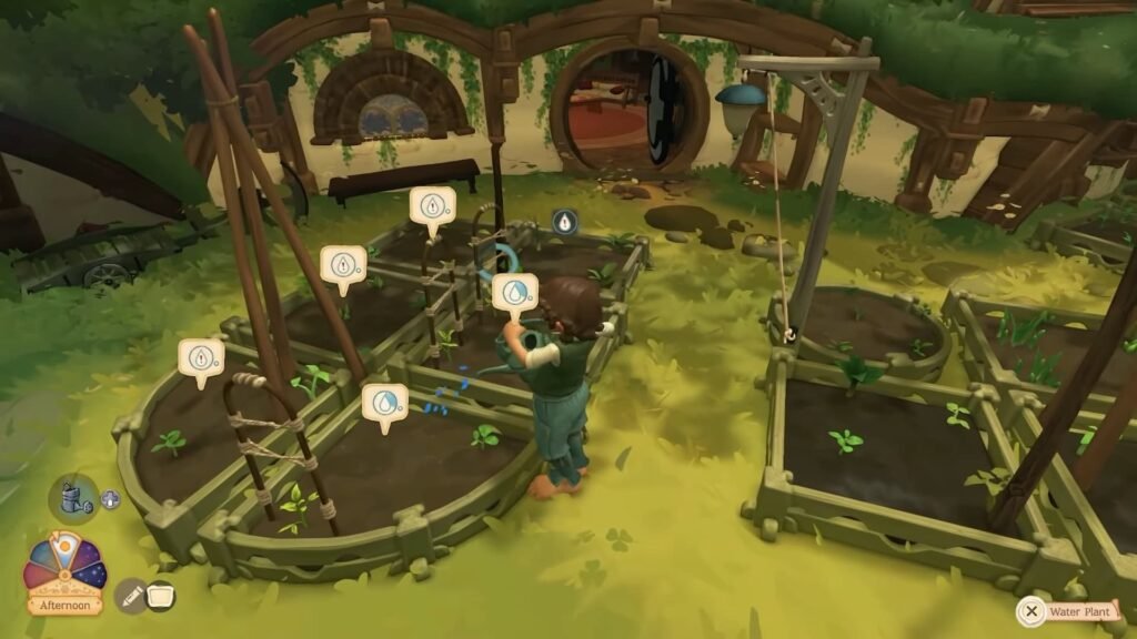 A Hobbit with multiple thirsty plants in Tales of the Shire