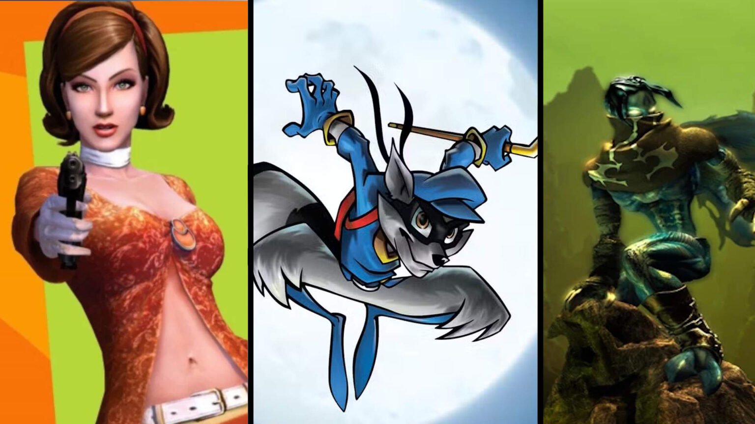 A cover picture containing images of Cate Archer, Sly Cooper, and Raziel from legacy of kain