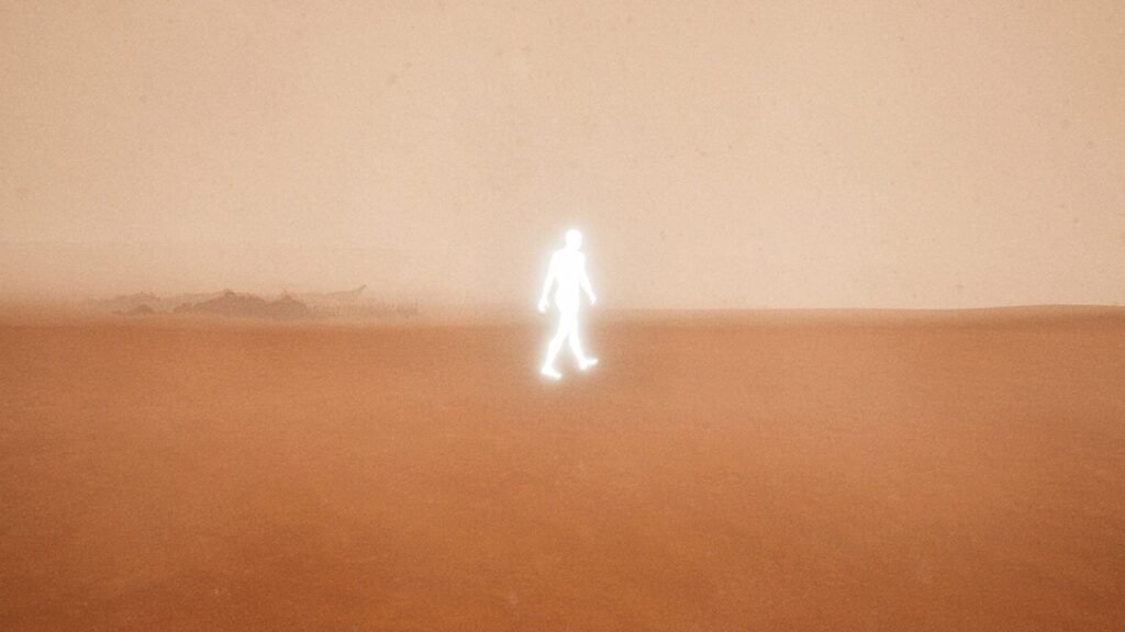 A glowing being walking to the right in Luto.