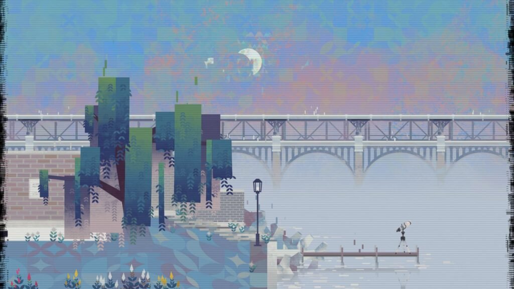 A scene of a bridge near a town in Cipher Zero.