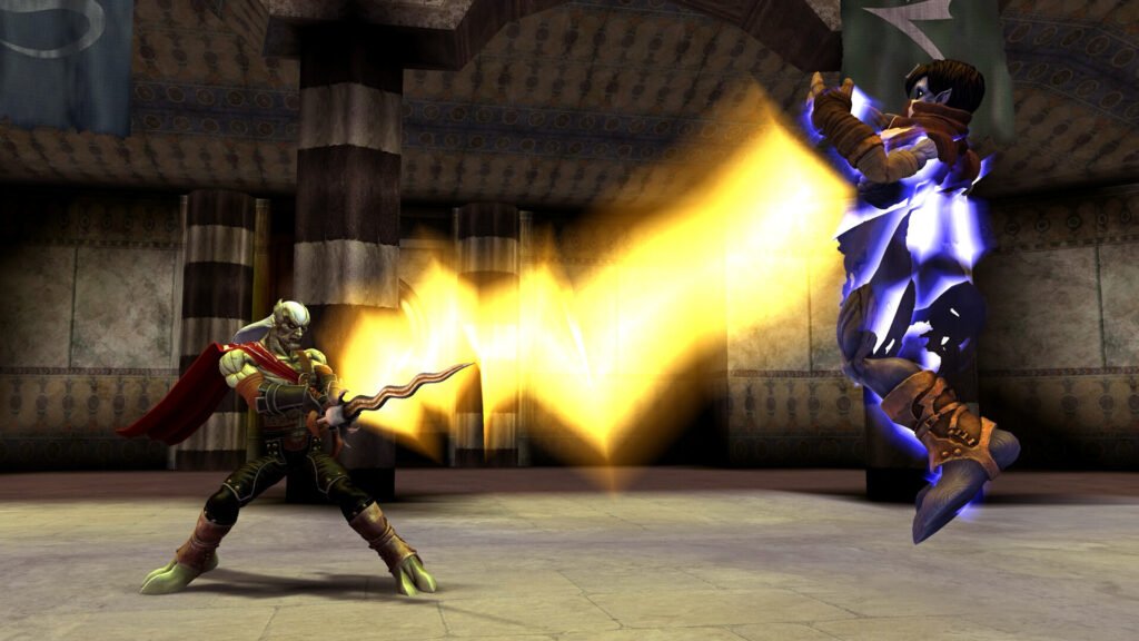 An image of Kain fighting against Raziel in a location