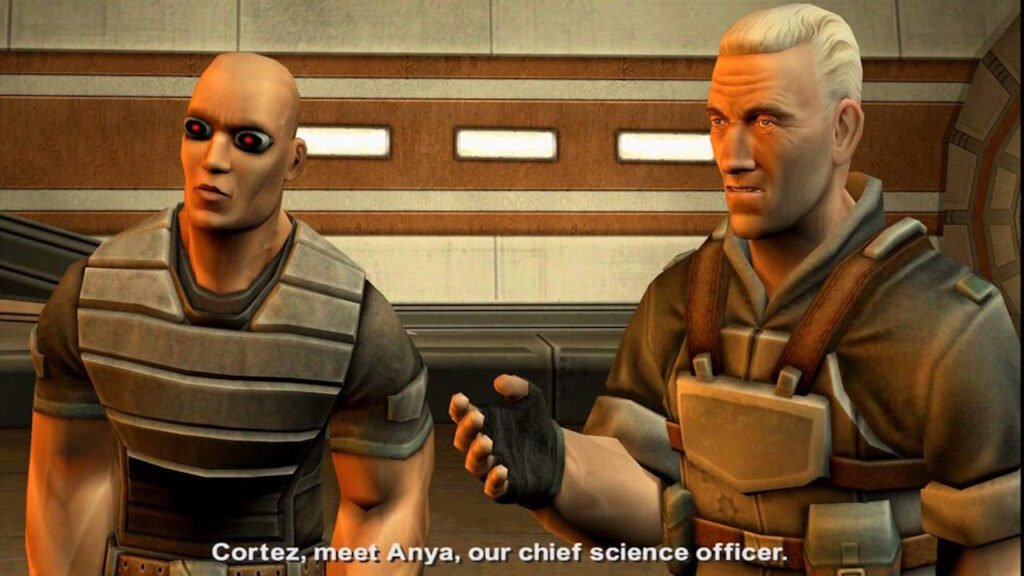 An image of the Timesplitters protagonist Cortez standing with its companion