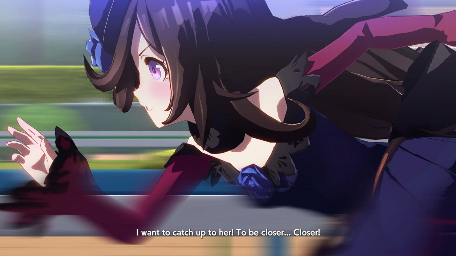 Girl running fast to the left in Umamusume Pretty Derby