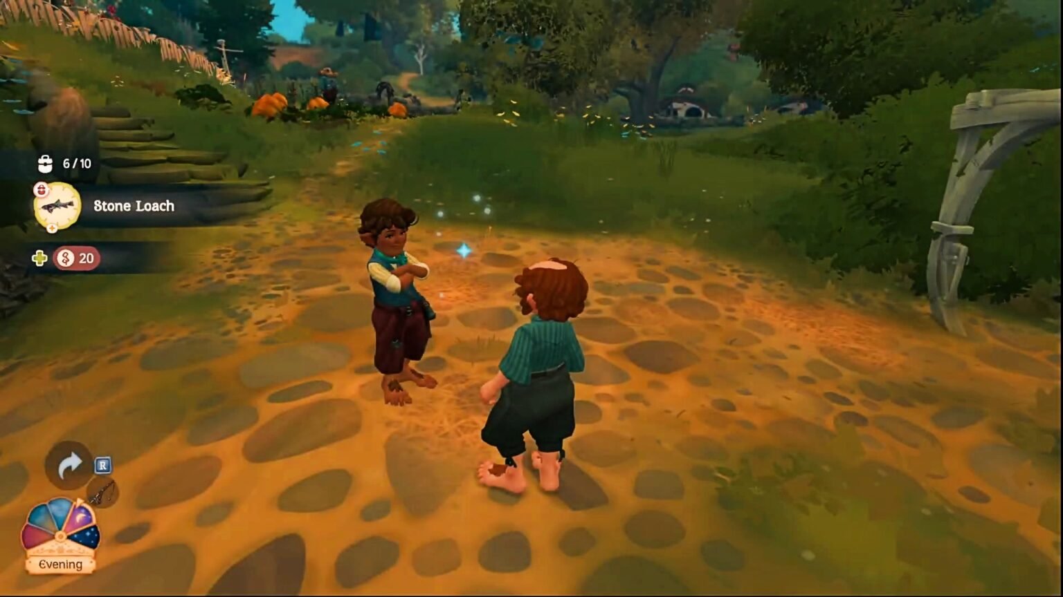 The player looking at Young Tom after getting rewarded in Tales of the Shire.