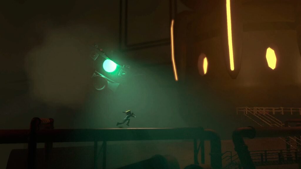 The player running from a robot that is following them with a light in Antro.