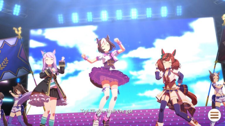 Umamusume Mejiro McQueen, Special Week, and Nice Nature dancing on a stage