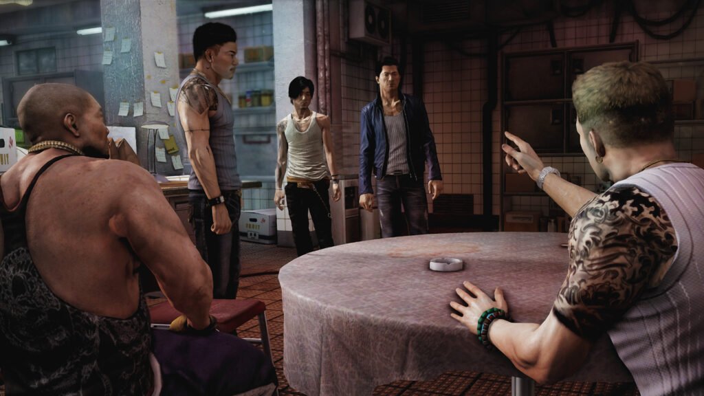 Wei Shen and Jackie Ma meeting the members of the Water Street Gang of Sleeping Dogs