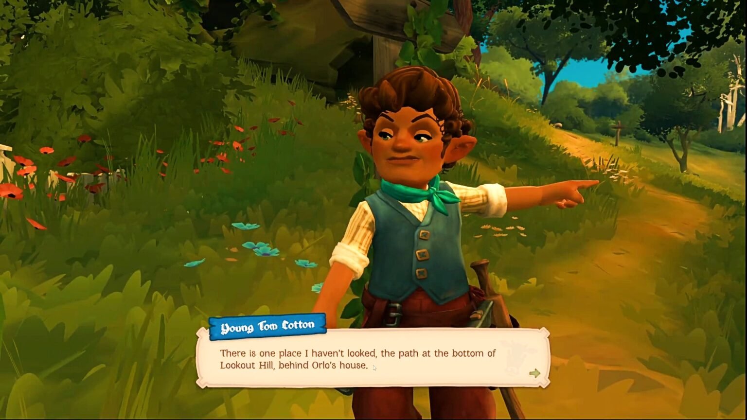 Young Tom Cotton pointing the way to his cow in Tales of the Shire.