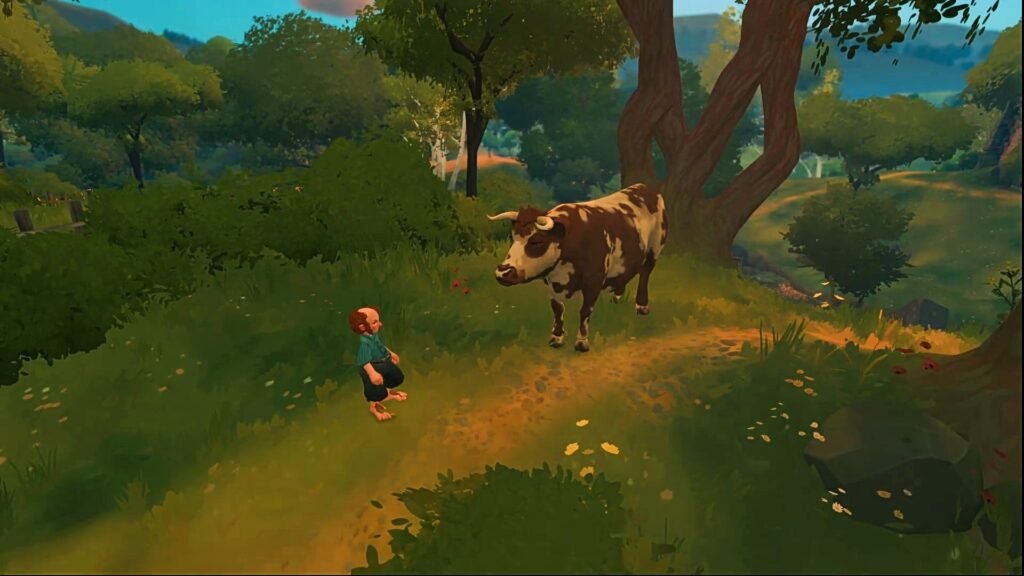 Young Tom Cotton's Cow standing on a trail in Tales of the Shire.