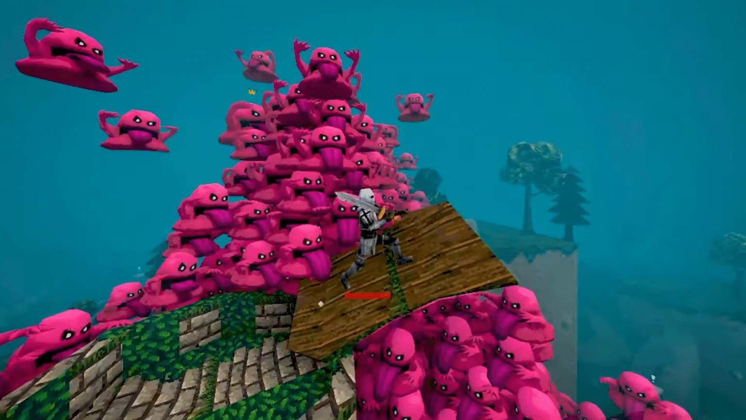 Sir Oofie using a sword to fight slimes in Megabonk