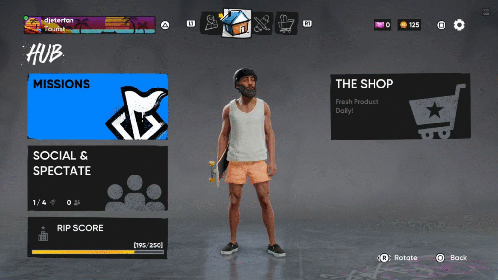 A screenshot of Skate 4 game’s hub settings 