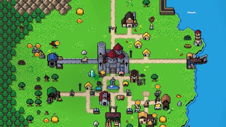 A large town with a castle at the center in Super Fantasy Kingdom