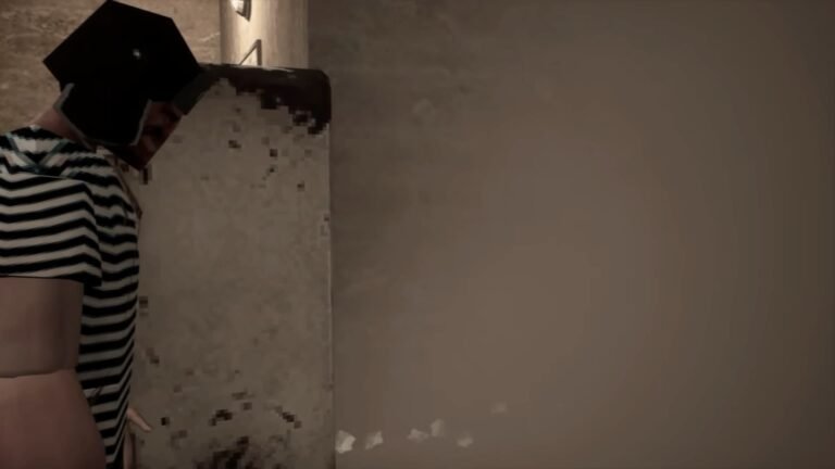 A player in MIsery looking at a blown up wall