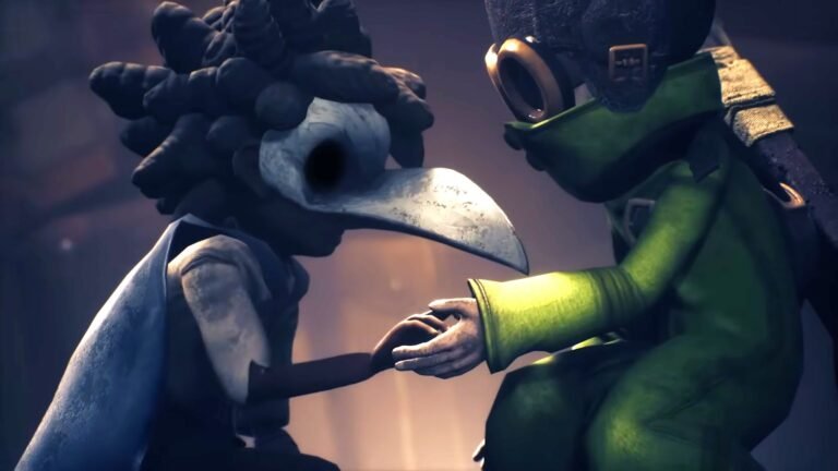 A player placing their hand in the others in Little Nightmares 3
