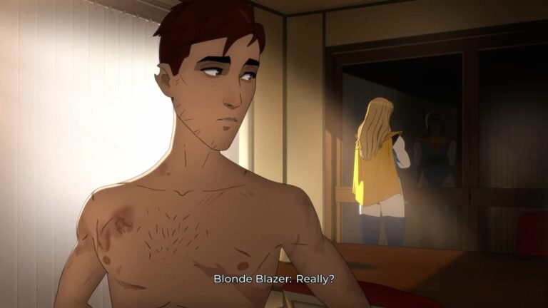 A shirtless man looking back in Dispatch