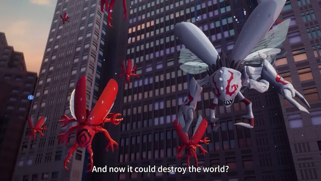 Bug Digimon in a city in Digimon Story Time Stranger