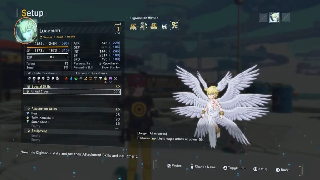 Lucemon with stats in Digimon Story Time Stranger