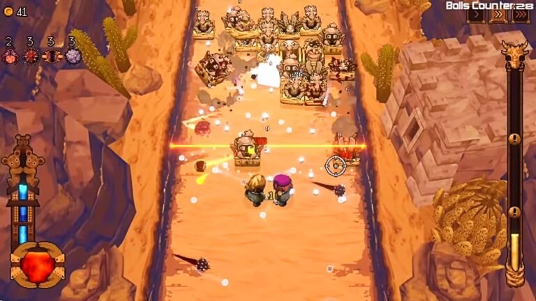 Players avoiding enemies in the pit in Ball x Pit