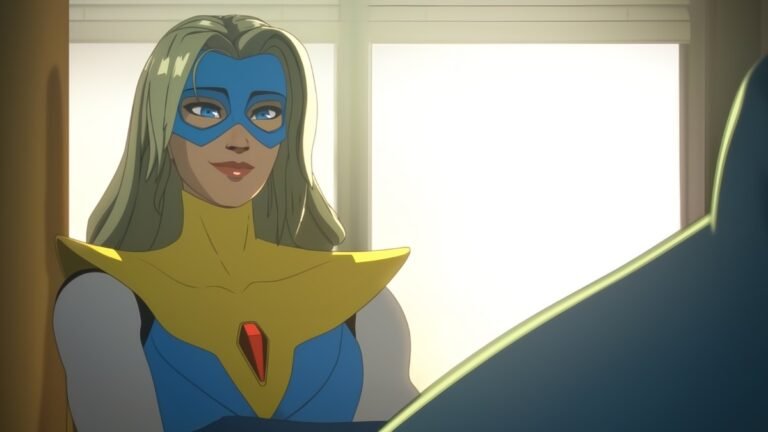 The female superhero hanging by the door in Dispatch