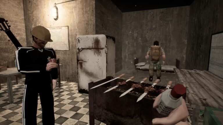 The player drinking near food and friends in Misery