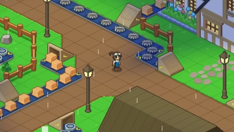 The player moving around a dirt road in Little Rocket Lab