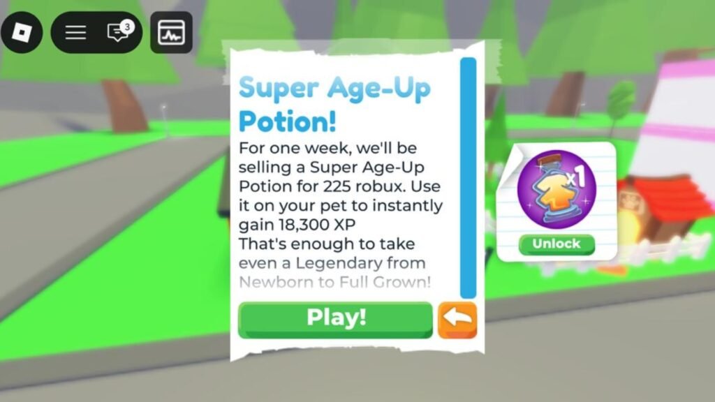 Super Age Up Potion is available for a limited time only (Image via Roblox Corporation)