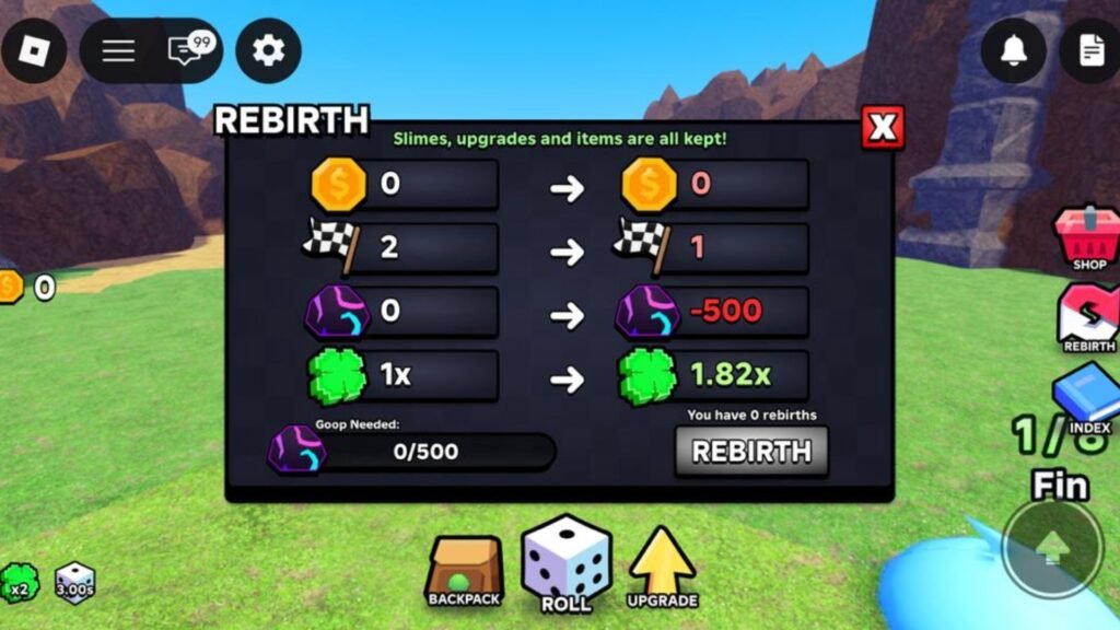 Click on REBIRTH to complete the reset (Image via Roblox Corporation)