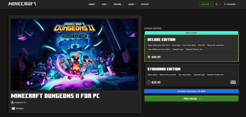 How to Pre-Order Minecraft Dungeons II
