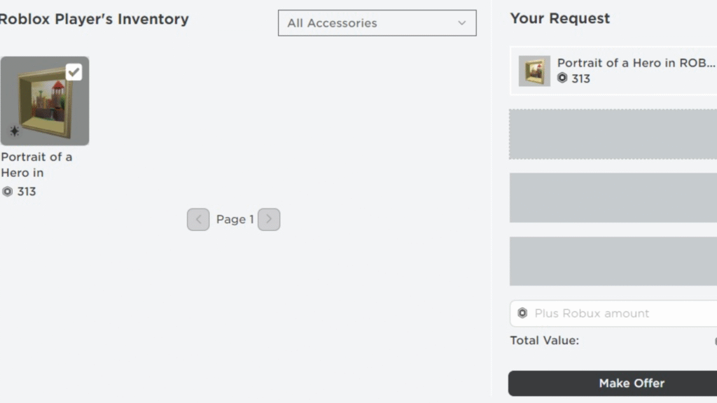 Checking the items of the other party for a Roblox Trade.