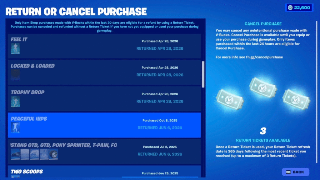 Refund Tickets availed in Fortnite.