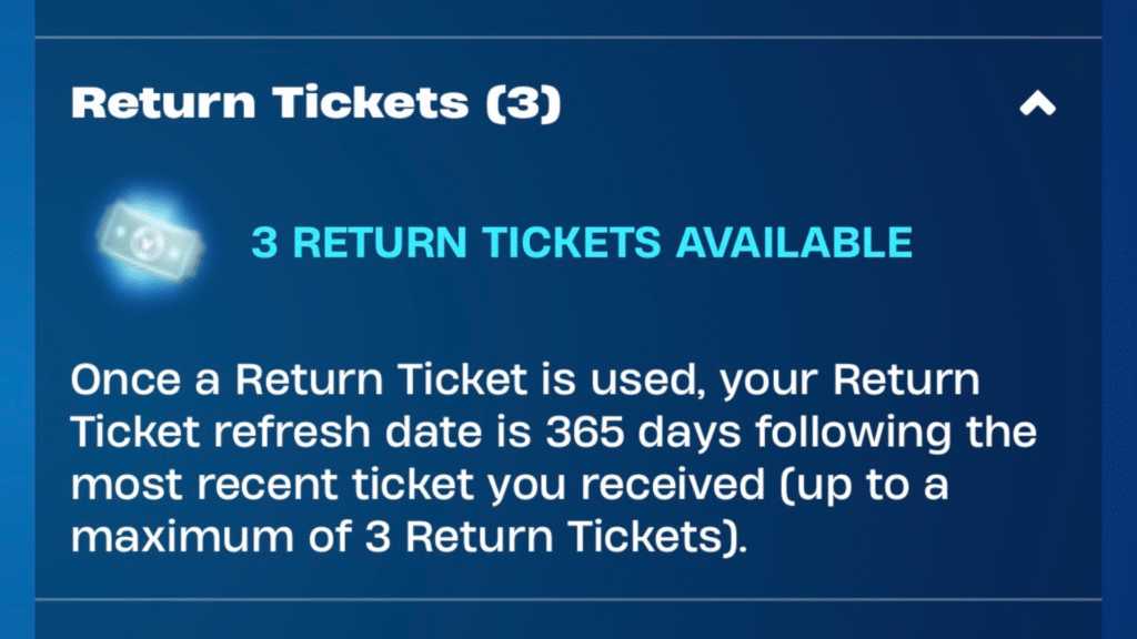 Remaining Return Tickets in Fortnite.