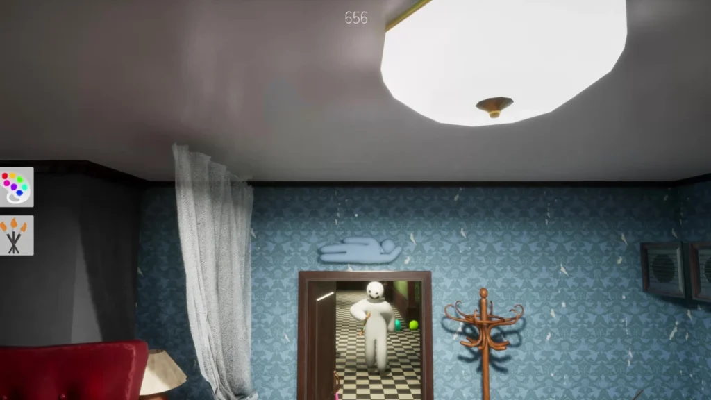 Meccha Chameleon gameplay screenshot featuring a Hider on the wall.