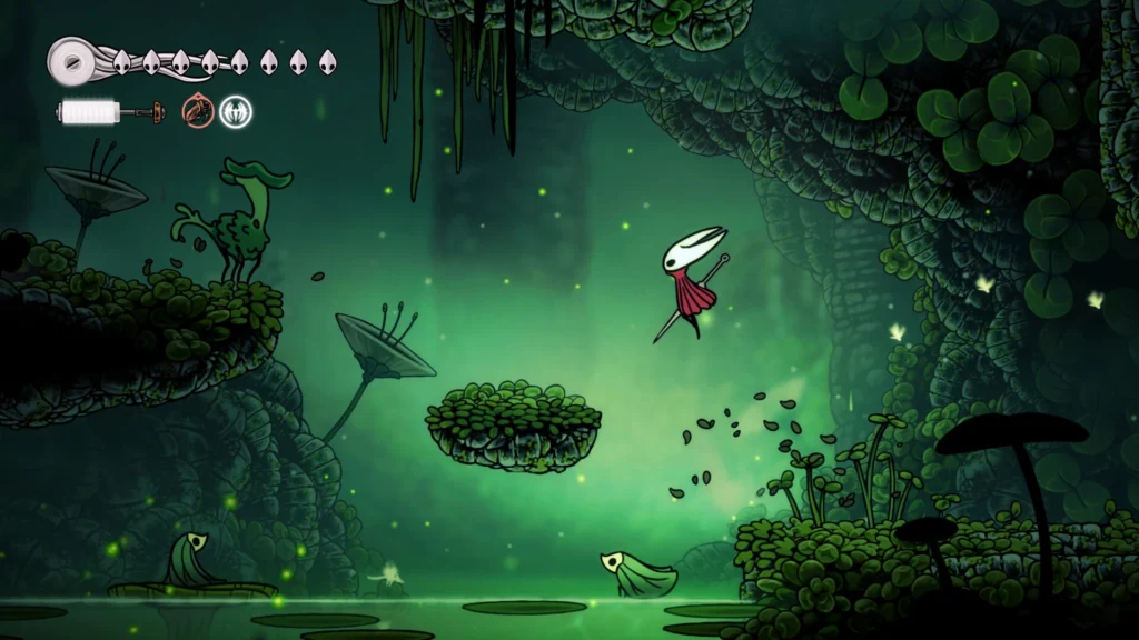 Hornet in the Moss Grotto in Hollow Knight: Silksong.