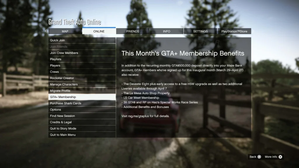 Accessing GTA+ in-game.