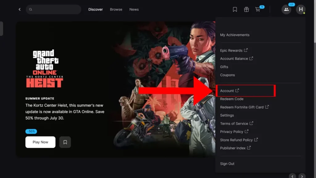 Accessing Epic Games account through the app to change Fortnite name.