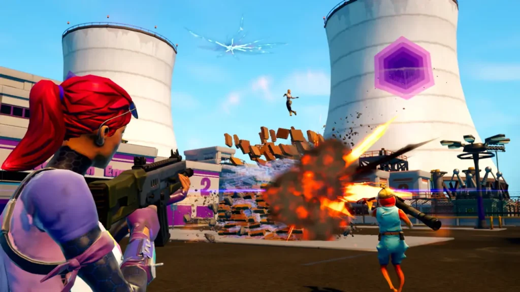 Shooting enemies on Fortnite's Nintendo version.