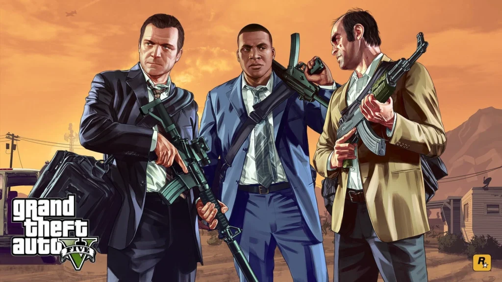 Michael, Franklin and Trevor in GTA 5's official promotional image.
