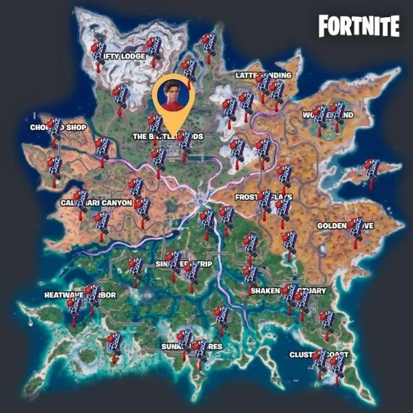 Fortnite Spider-Man’s Web Shooters Map Locations
